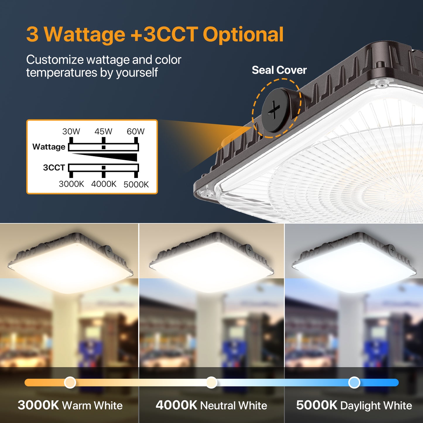 LED Canopy Light - 60/100W 3000/4000/5000K,AC 100-277V