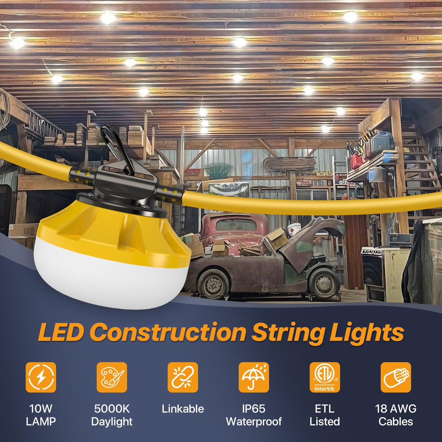 Demilare LED Work Lights,5000/10000Lm,50/100ft,5000K,AC 120V
