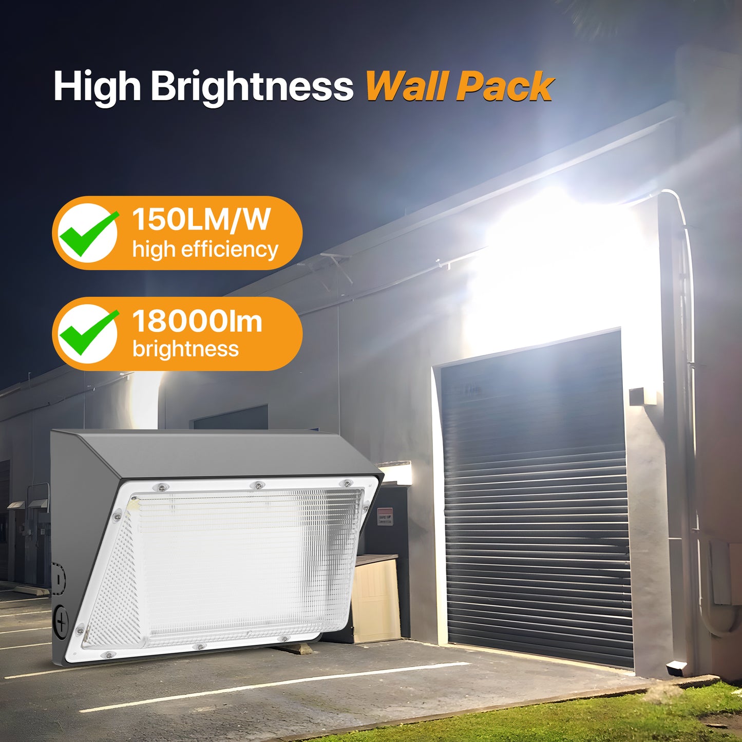 LED Wall Pack Light - 120w/150w，18000/22500lm，5000K, AC 100-277V, Glass Lens Dusk to Dawn