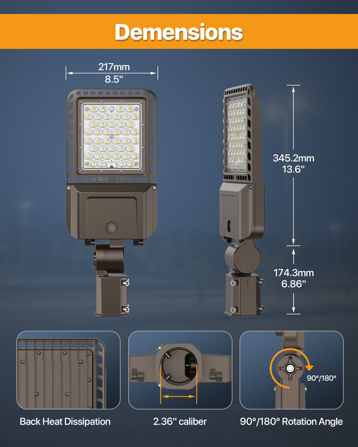 DEMIARE LED Parking Lot Lights - 150/200/300/400W, 5000K,  AC 100-277V,Dusk to Dawn