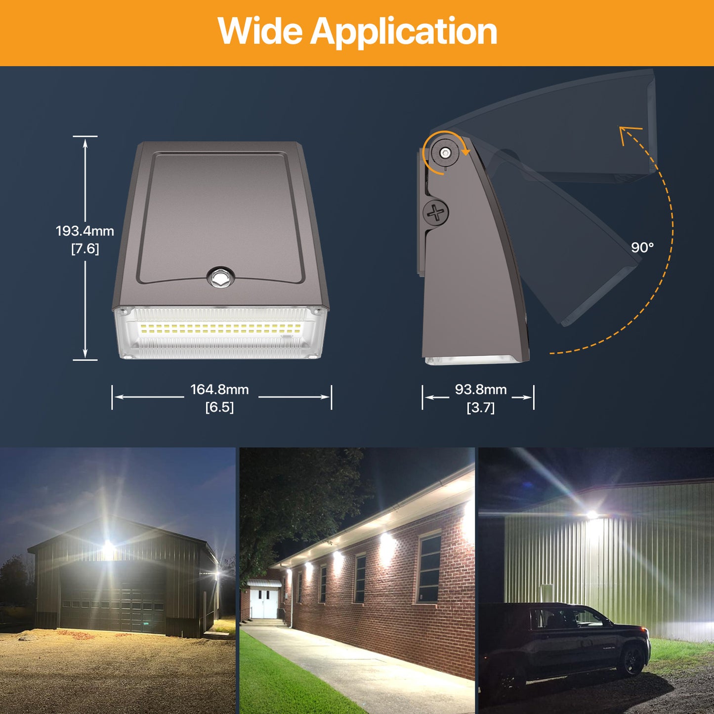 Demilare Adjustable LED Wall Pack Light, 6000LM,5000K,100LM/W