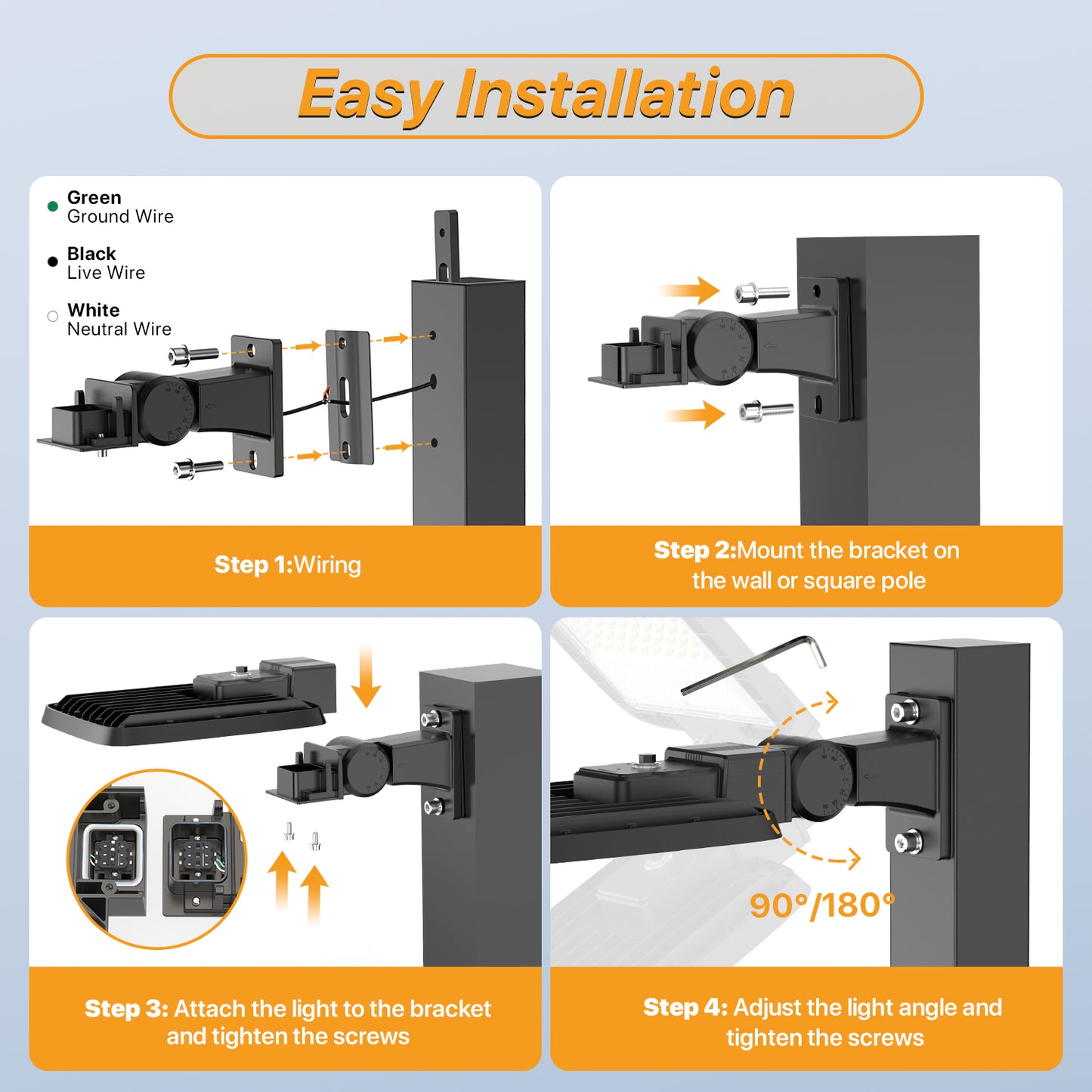 DEMIARE LED Parking Lot Lights - 150/200/400W,18000~48000Lm,Dusk to Dawn, Slip Fitter Mount