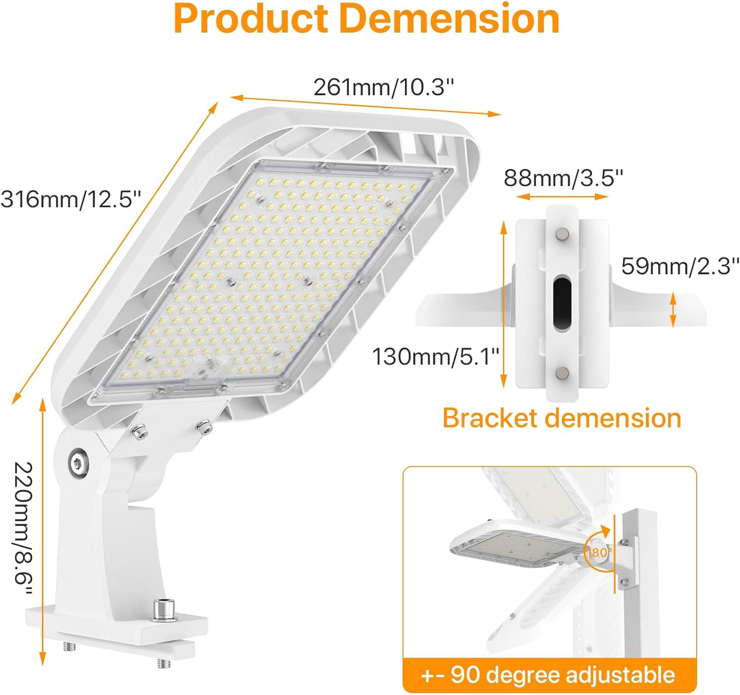 DEMILARE Led Parking Lot Light,Adjustable Arm Mount (White)