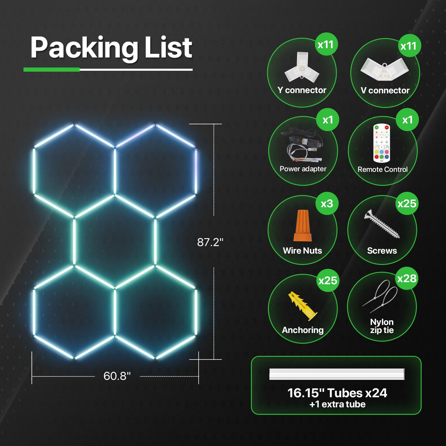 EZYEVY RGB Hexagon Garage Lights, LED Hex Lights with App & Remote Control, DIY Modular Honeycomb Lighting System, Music Sync Dimmable Smart Ceiling Light Fixture for Gym, Shop, Gaming Room