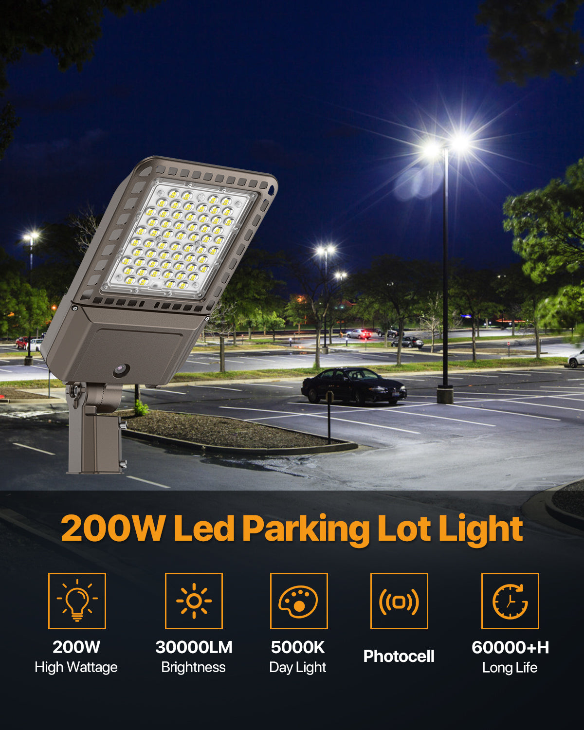 DEMIARE LED Parking Lot Lights - 150/200/300/400W, 5000K,  AC 100-277V,Dusk to Dawn