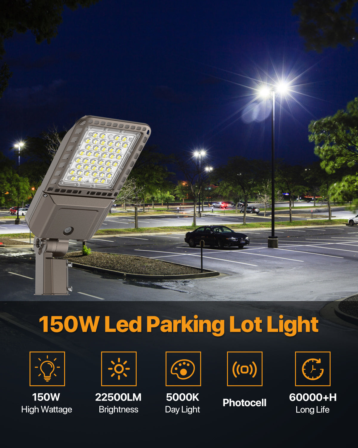 DEMIARE LED Parking Lot Lights - 150/200/300/400W, 5000K,  AC 100-277V,Dusk to Dawn