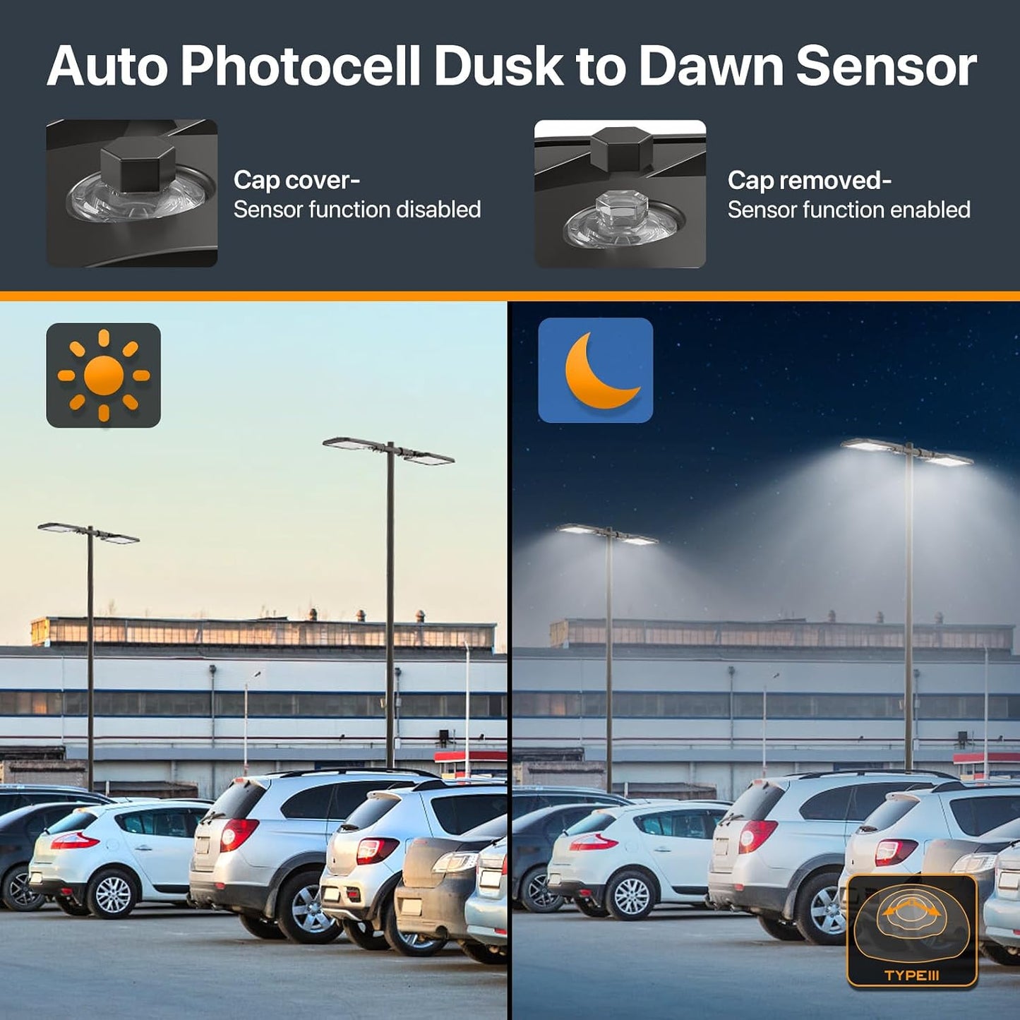 DEMIARE LED Parking Lot Lights-COBRA Series, 150LM/W, 5000K, 100-277V, Slip Fit Mount