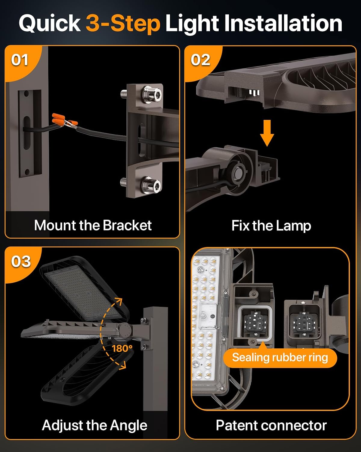 DEMIARE LED Parking Lot Lights-COBRA Series, 150LM/W, 5000K, 100-277V, Adjustable Arm Mount