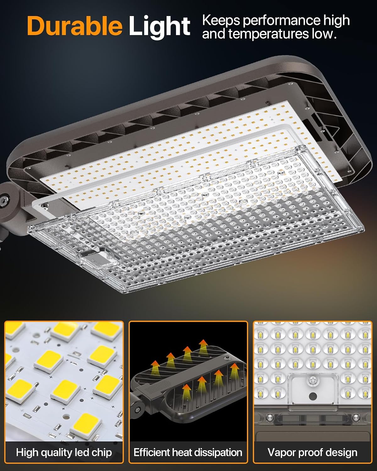 DEMIARE LED Parking Lot Lights-COBRA Series, 150LM/W, 5000K, 100-277V, Adjustable Arm Mount