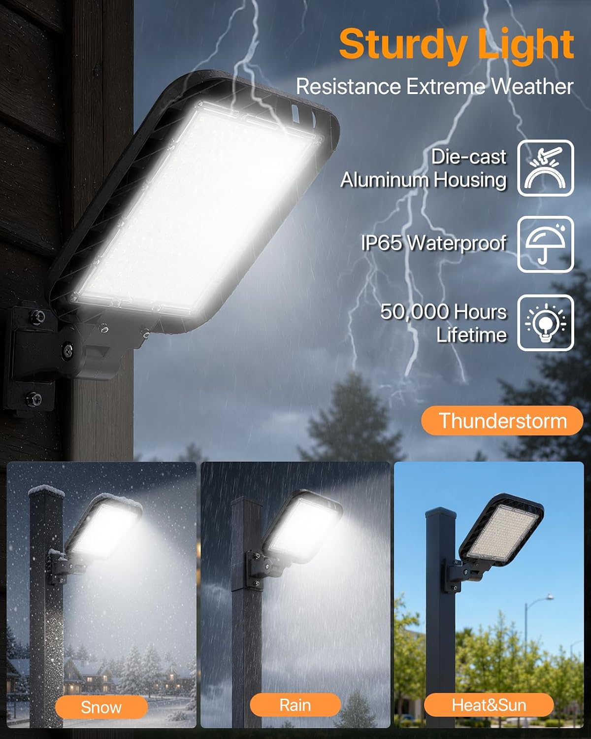 DEMIARE LED Parking Lot Lights-COBRA Series, 150LM/W, 5000K, 100-277V, Adjustable Arm Mount